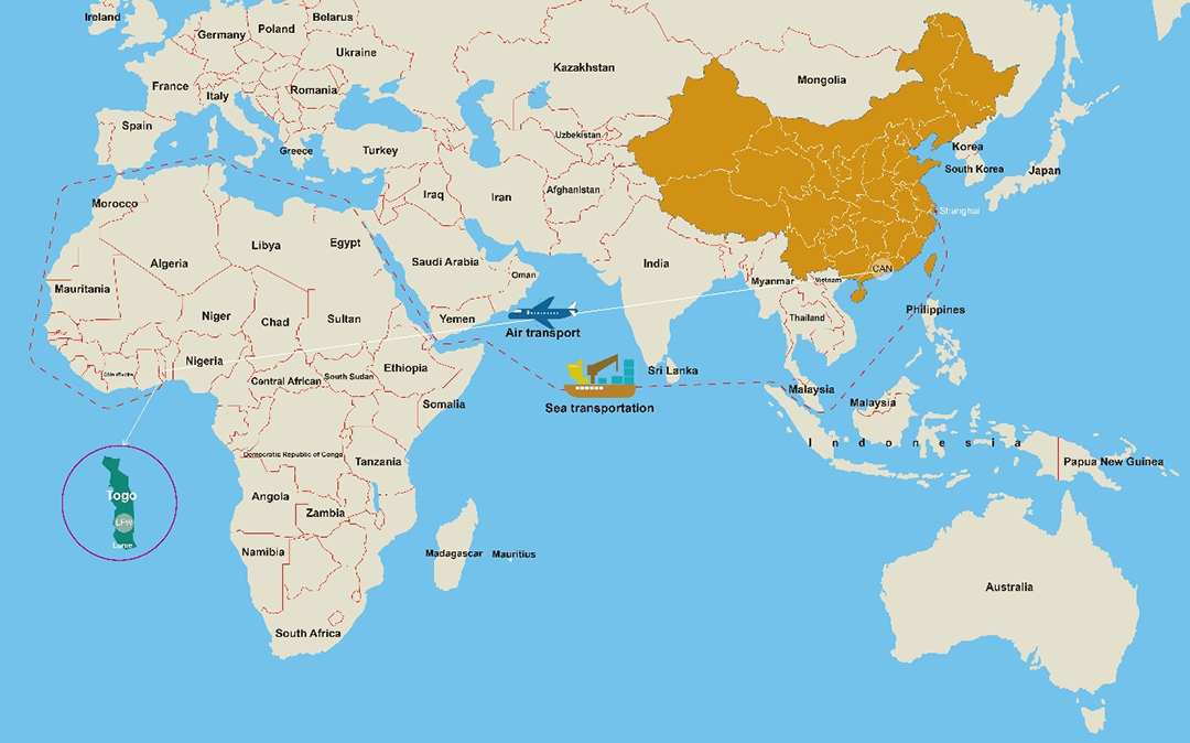 La Chine transporte des marchandises vers le Togo par voie maritime et aérienne